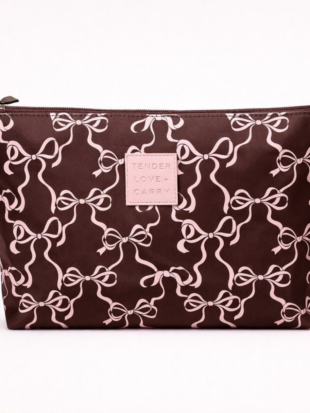 NWT Tender Love + Carry Pink & Brown Bow Coquette Cosmetic Bag
